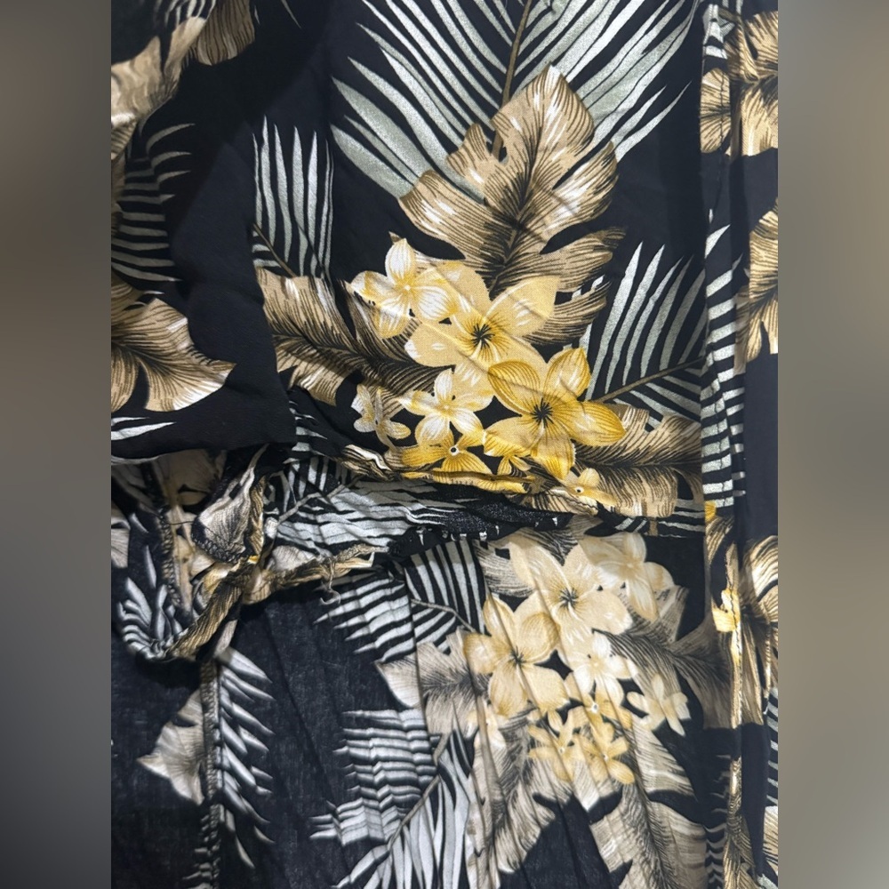 Tropical Floral Midi Skirt Size L Black Yellow Palm Print Built-In Shorts - Picture 4 of 5